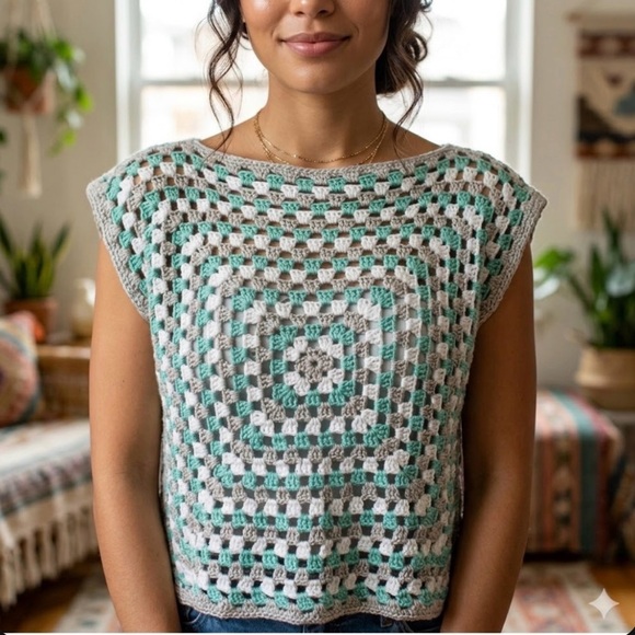Tops - Crochet Square Pattern Top